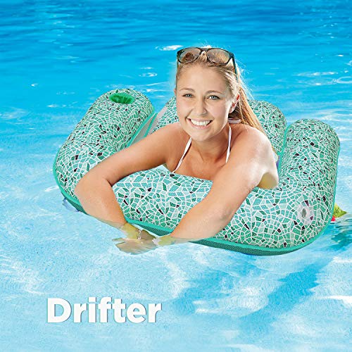 Aqua LEISURE 3-in-1 Pool Float Lounge: Convertible Drifter, Chair & Lounger - Green Mosaic
