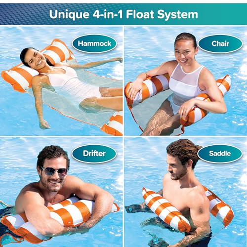 Aqua Leisure 4-in-1 Monterey Hammock Pool Float – Orange/White Stripe, Non-Stick PVC, Easy Entry for Adults
