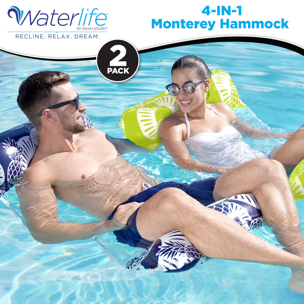 Aqua LEISURE 4-in-1 Pool Hammock 2-Pack - Navy & Green Inflatable Pool Float