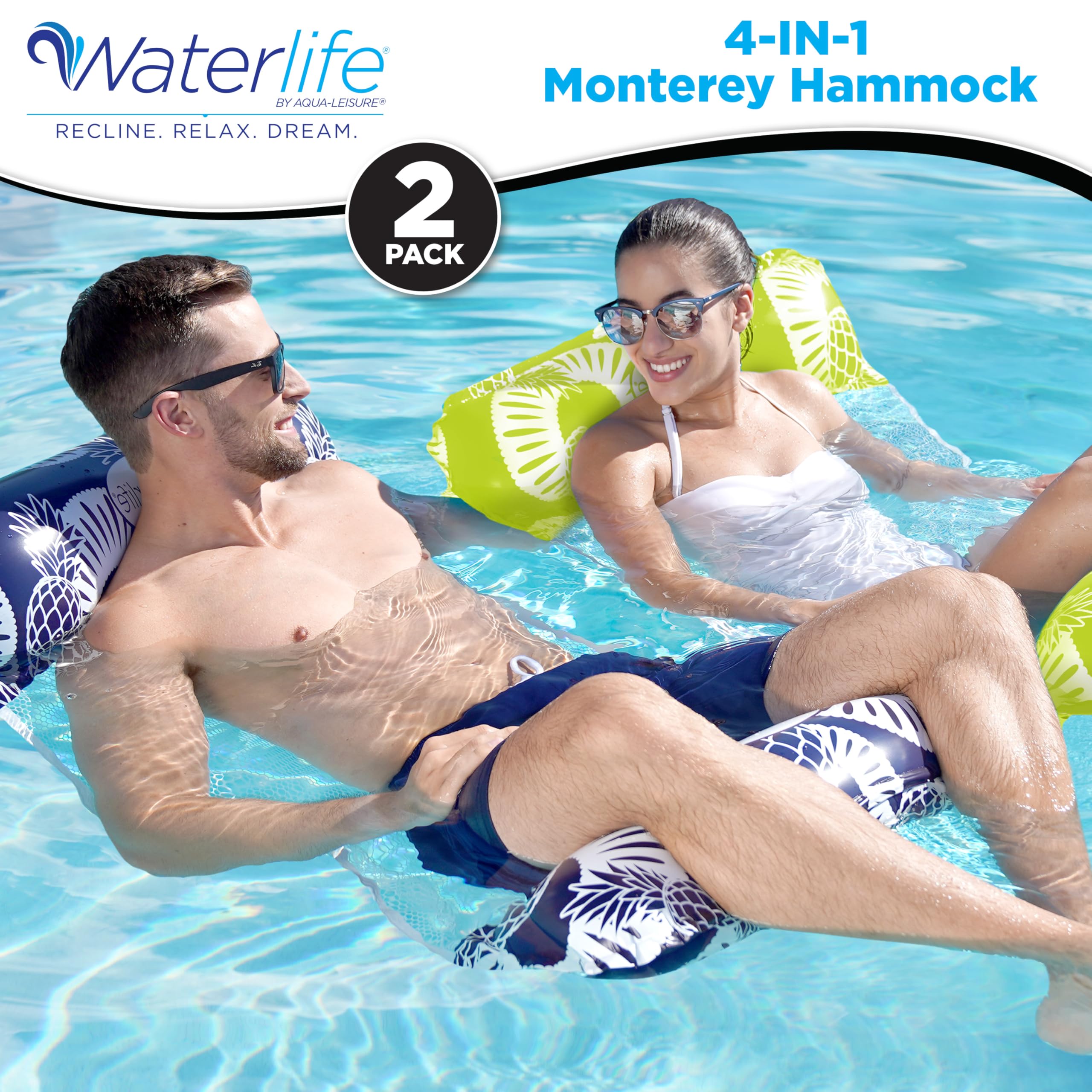 Aqua LEISURE 4-in-1 Pool Hammock 2-Pack - Navy & Green Inflatable Pool Float