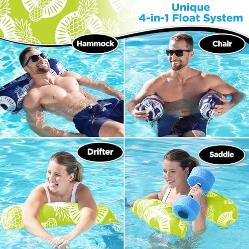 Aqua LEISURE 4-in-1 Pool Hammock 2-Pack - Navy & Green Inflatable Pool Float