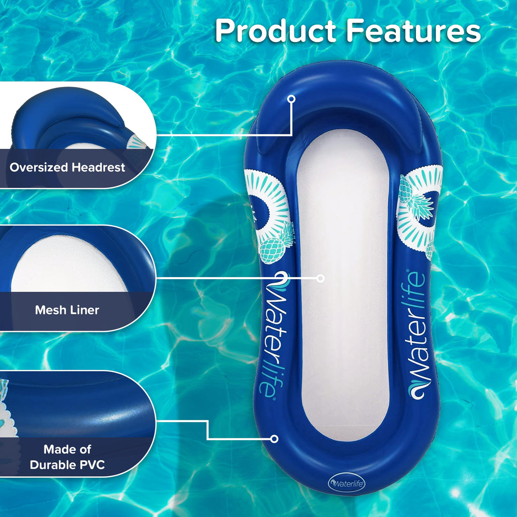 Aqua LEISURE Extra Large Inflatable Pool Float for Adults – Blue with Headrest, Cupholder and Footrest