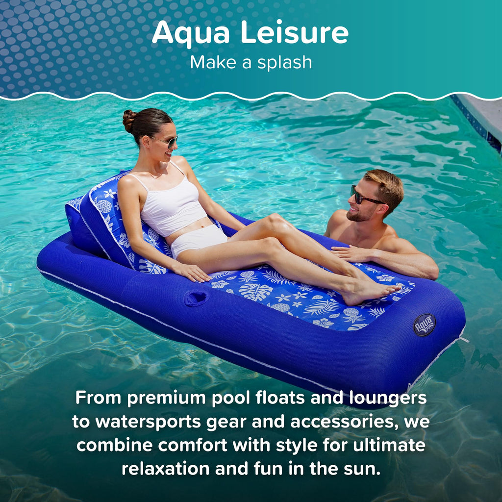 Aqua LEISURE Extra Large Inflatable Pool Float for Adults – Blue with Headrest, Cupholder and Footrest