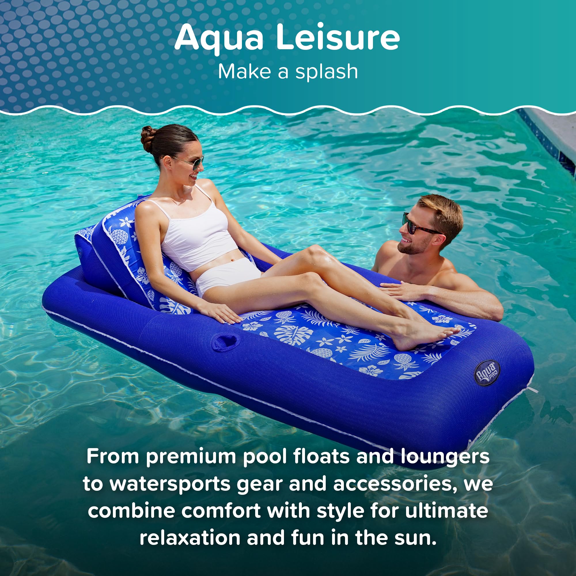 Aqua LEISURE Extra Large Inflatable Pool Float for Adults – Blue with Headrest, Cupholder and Footrest