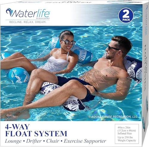 Aqua LEISURE Waterlife 4-in-1 Pool Hammock - 2-Pack, Inflatable Chair Float, Navy & Blue