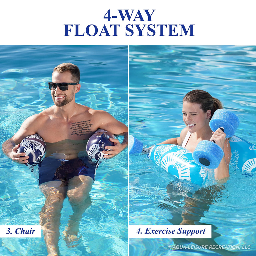 Aqua LEISURE Waterlife 4-in-1 Pool Hammock - 2-Pack, Inflatable Chair Float, Navy & Blue