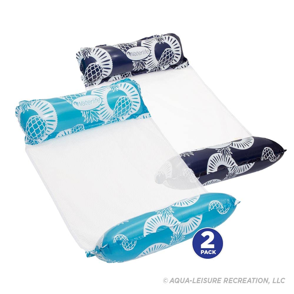 Aqua LEISURE Waterlife 4-in-1 Pool Hammock - 2-Pack, Inflatable Chair Float, Navy & Blue