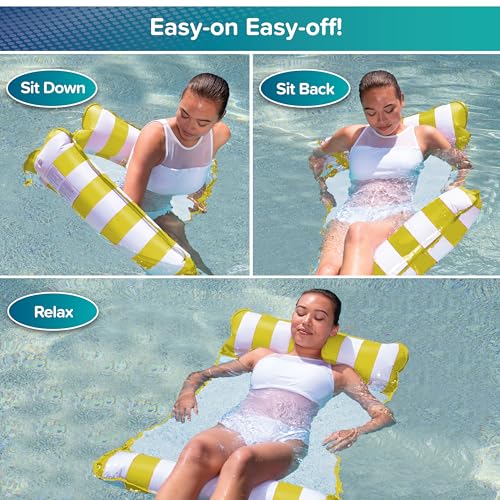 Aqua Original 4-in-1 Monterey Hammock Pool Float – Golden Sunshine, 44x26 inch, Non-Stick PVC, 250 lb Capacity