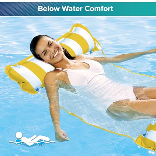 Aqua Original 4-in-1 Monterey Hammock Pool Float – Golden Sunshine, 44x26 inch, Non-Stick PVC, 250 lb Capacity