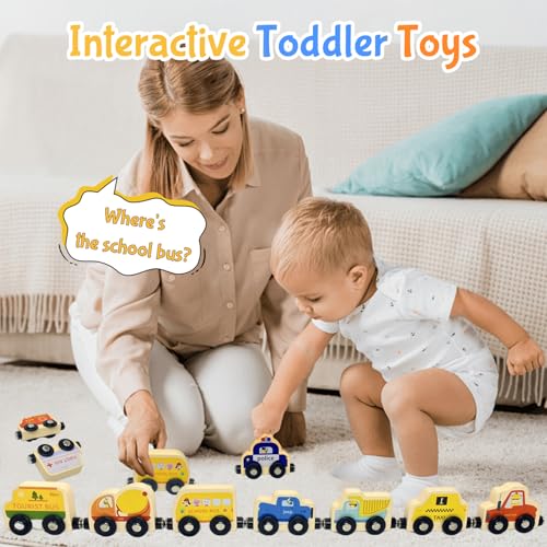 AquaArcc Wooden Magnetic Train Set – 11-Piece Montessori Toy for Toddlers 1-3 with Storage Bag