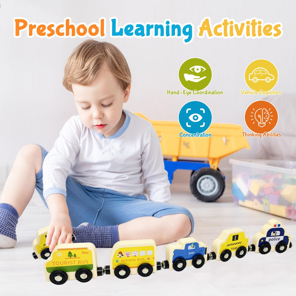 AquaArcc Wooden Magnetic Train Set – 11-Piece Montessori Toy for Toddlers 1-3 with Storage Bag