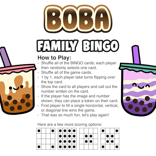 Aquarius Boba Bingo Game – Bubble Tea Bingo Set for 2-18 Players, Ages 8+