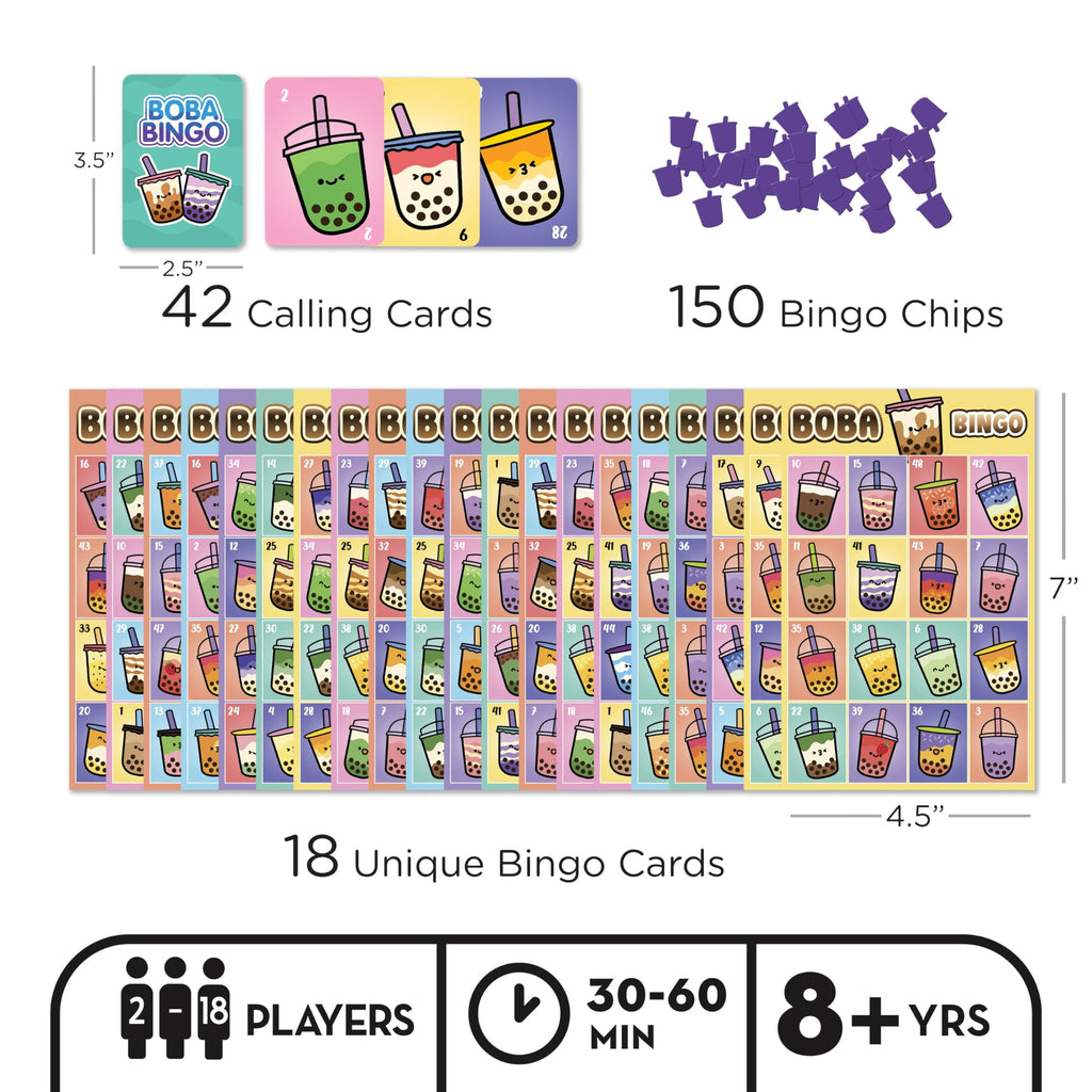 Aquarius Boba Bingo Game – Bubble Tea Bingo Set for 2-18 Players, Ages 8+
