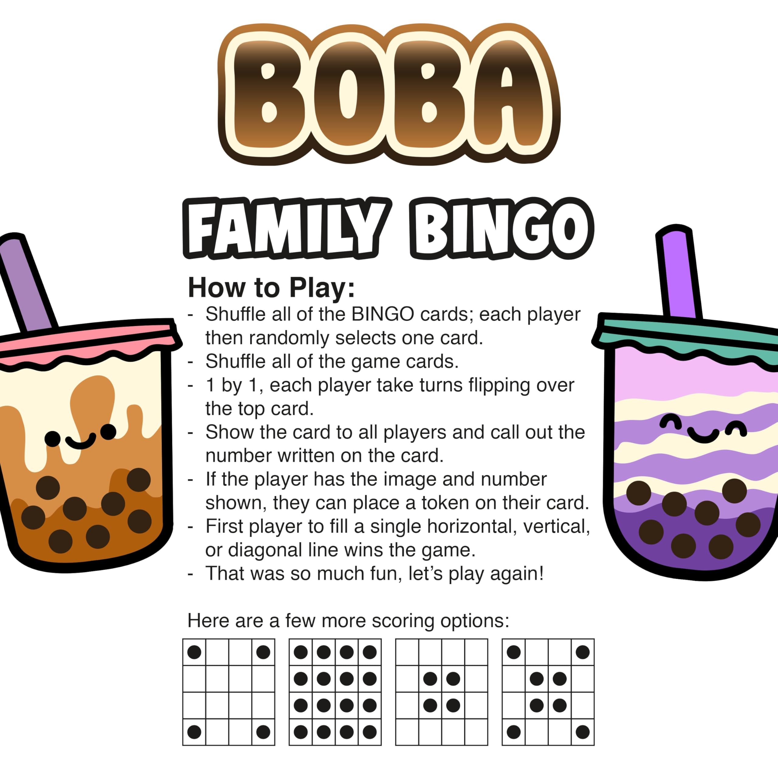 Aquarius Boba Bingo Game – Bubble Tea Bingo Set for 2-18 Players, Ages 8+