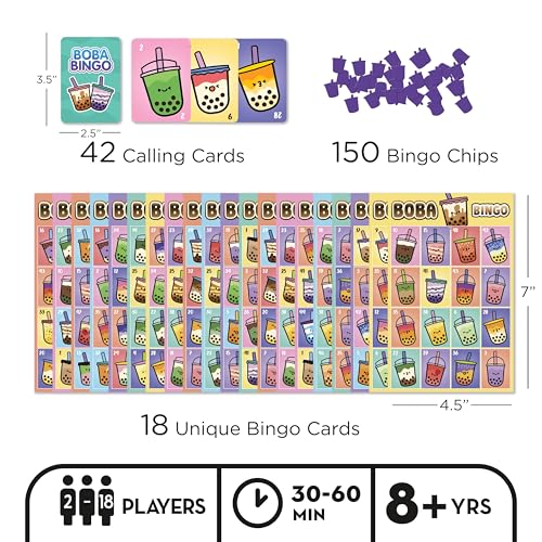 Aquarius Boba Bingo Game – Bubble Tea Bingo Set for 2-18 Players, Ages 8+