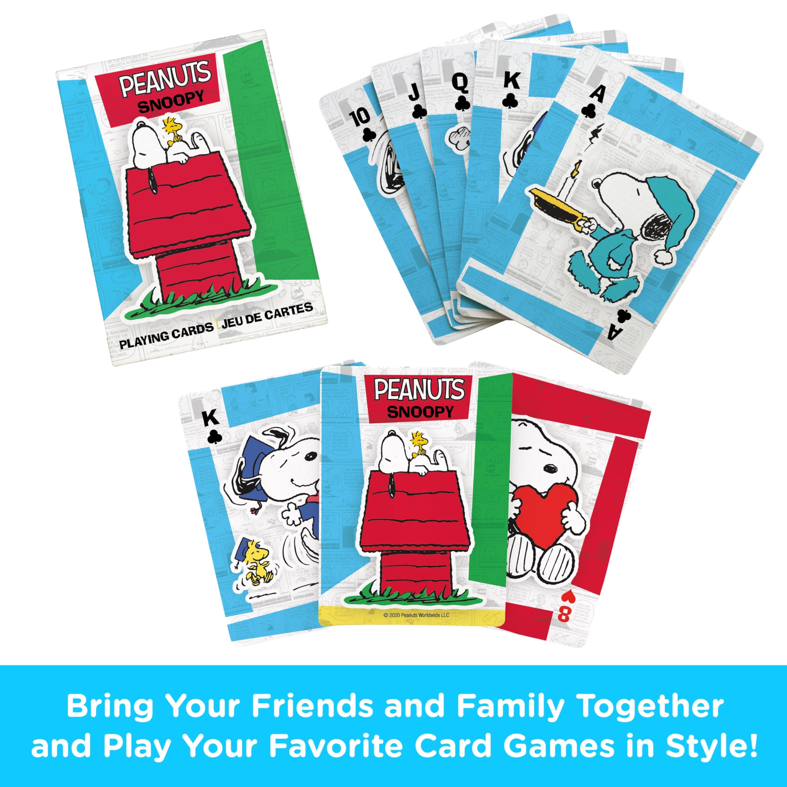 AQUARIUS Peanuts Snoopy Playing Cards – 54-Card Deck with Classic Comic Art, Poker Size Linen Finish
