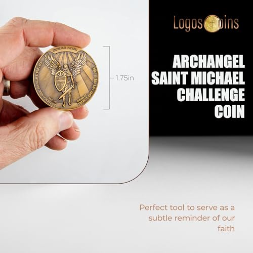 Archangel Saint Michael Challenge Coin – 1.75" Antique Gold Plated Quis Ut Deus Prayer Token