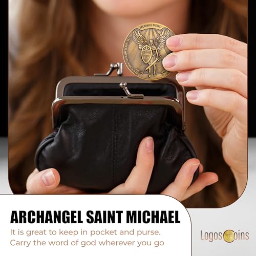 Archangel Saint Michael Challenge Coin – 1.75" Antique Gold Plated Quis Ut Deus Prayer Token