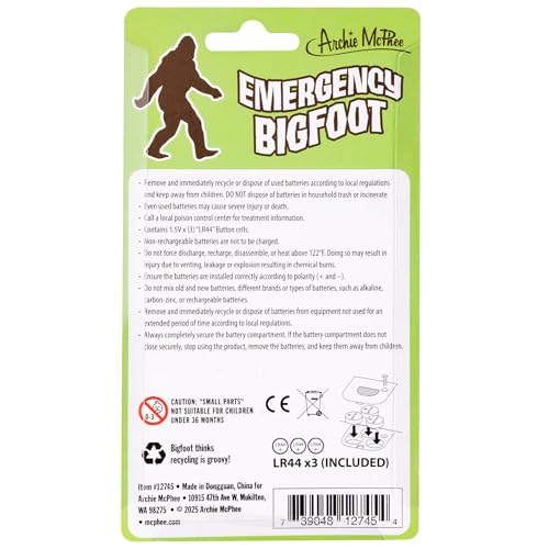 Archie McPhee Emergency Bigfoot Sound Maker – 4 Sasquatch Noises, Handheld 3.5" Device for Camping Pranks