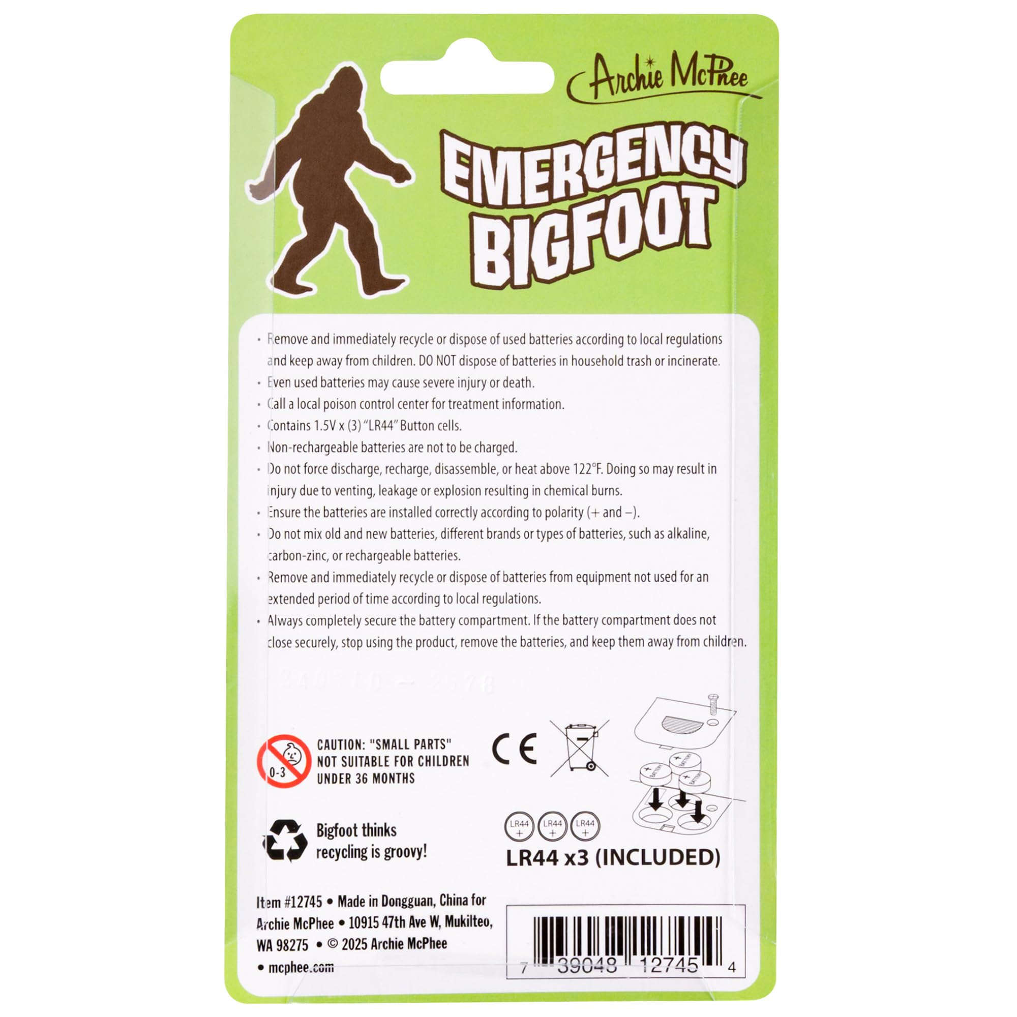 Archie McPhee Emergency Bigfoot Sound Maker – 4 Sasquatch Noises, Handheld 3.5" Device for Camping Pranks