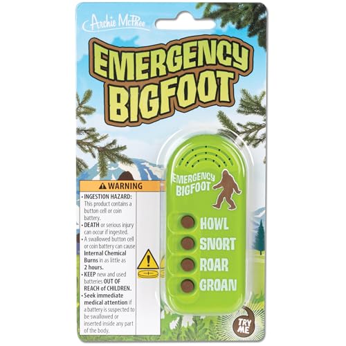 Archie McPhee Emergency Bigfoot Sound Maker – 4 Sasquatch Noises, Handheld 3.5" Device for Camping Pranks