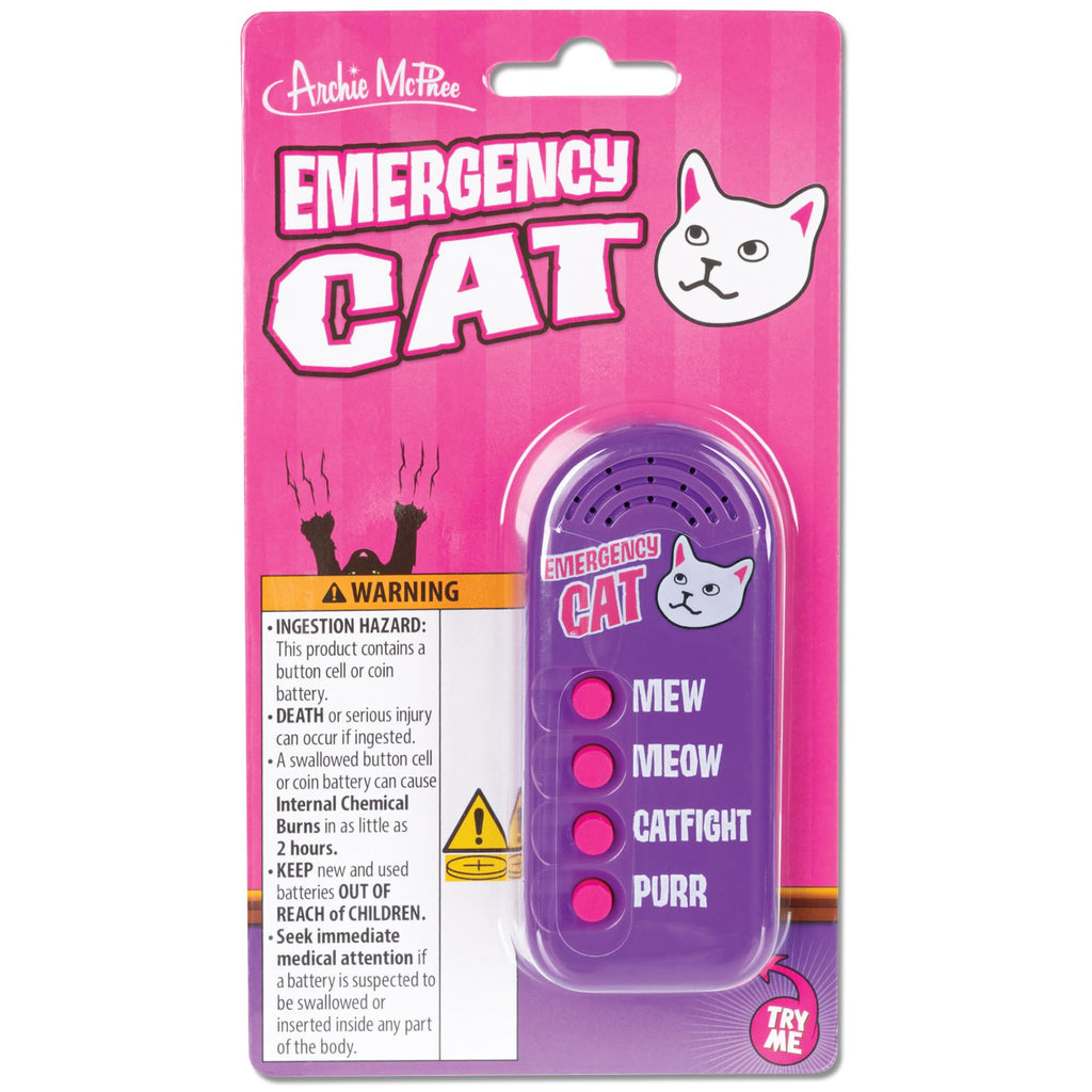 Archie McPhee Emergency Cat Sound Maker – 4 Cat Sounds, 3.5-Inch Handheld, Battery-Powered