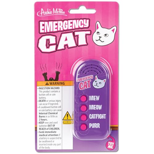 Archie McPhee Emergency Cat Sound Maker – 4 Cat Sounds, 3.5-Inch Handheld, Battery-Powered