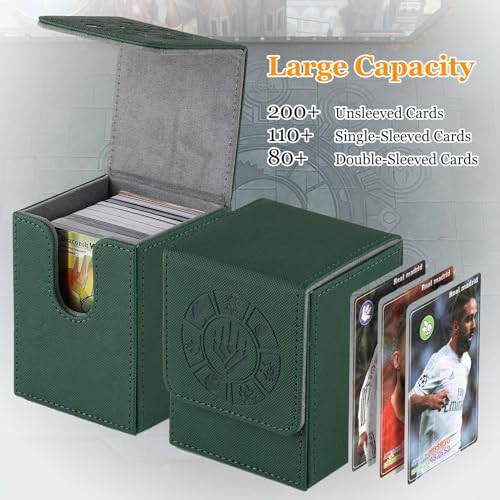 Arkeiliy Green Faux Leather Card Deck Box – Holds 110+ Sleeved Cards with 50 Sleeves