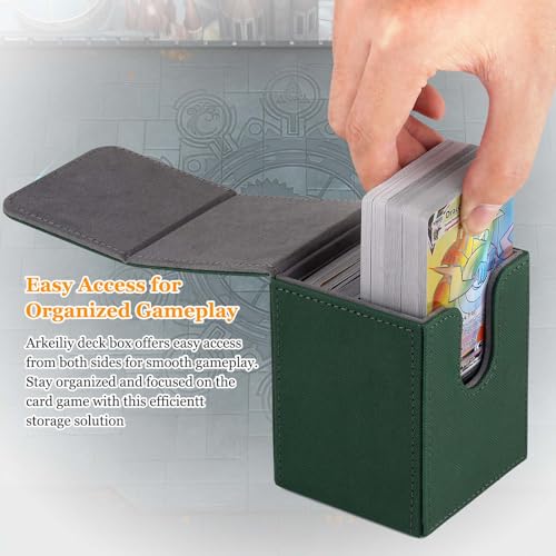 Arkeiliy Green Faux Leather Card Deck Box – Holds 110+ Sleeved Cards with 50 Sleeves
