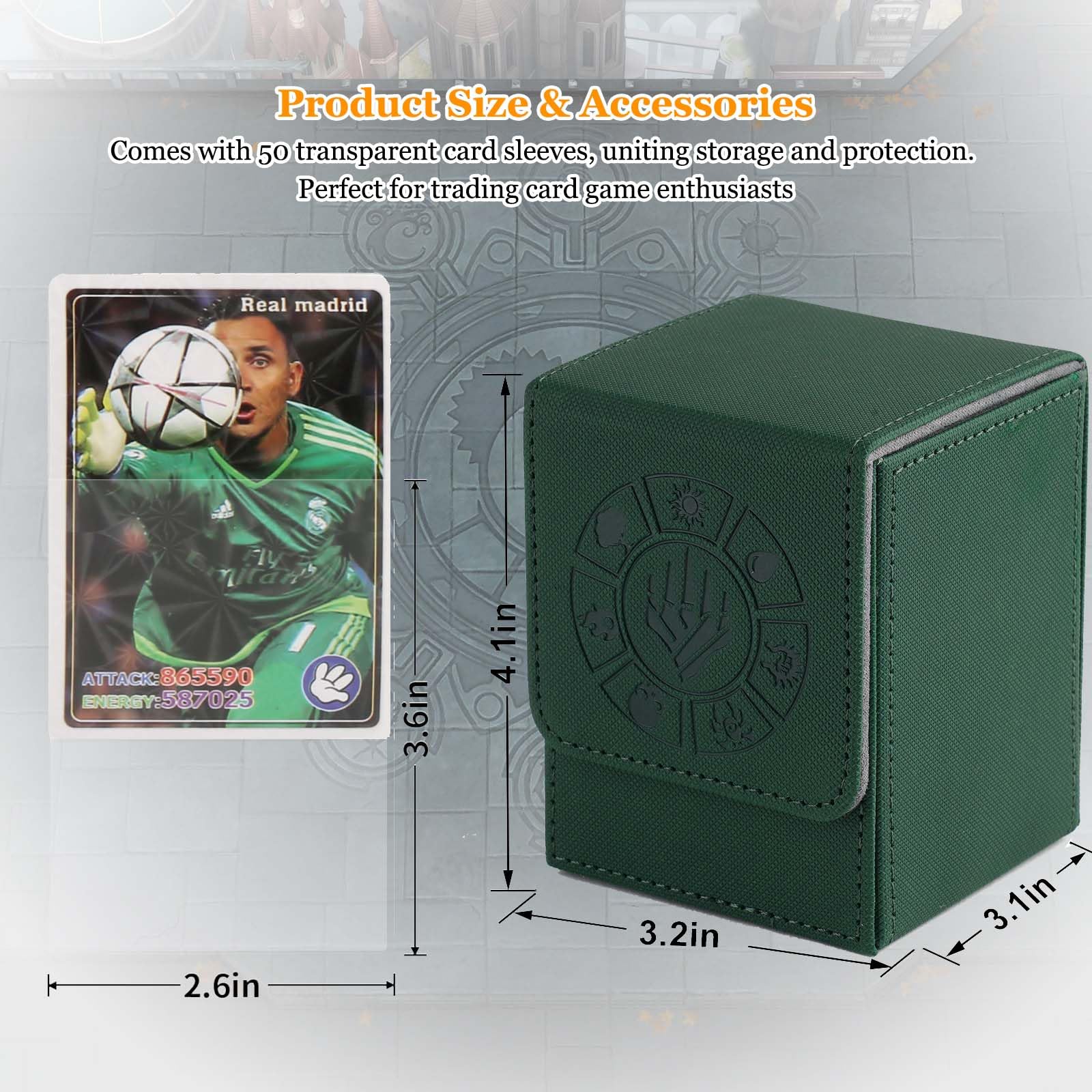 Arkeiliy Green Faux Leather Card Deck Box – Holds 110+ Sleeved Cards with 50 Sleeves