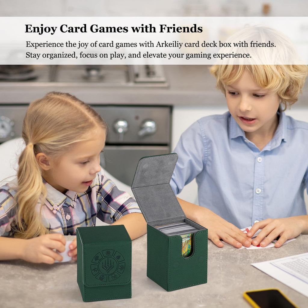 Arkeiliy Green Faux Leather Card Deck Box – Holds 110+ Sleeved Cards with 50 Sleeves