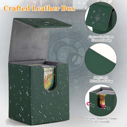 Arkeiliy Green Faux Leather Card Deck Box – Holds 110+ Sleeved Cards with 50 Sleeves
