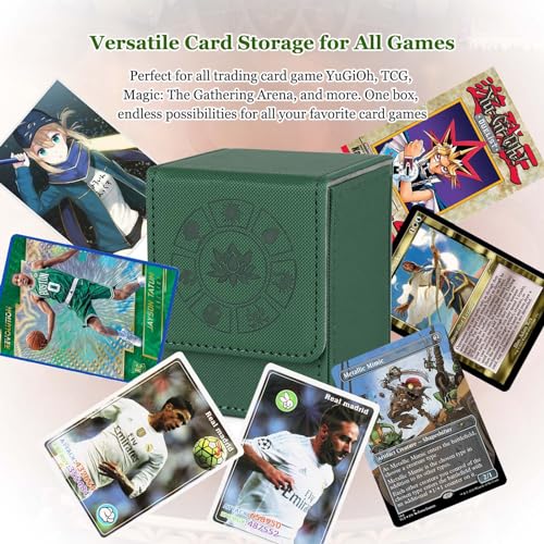 Arkeiliy Green MTG Deck Box – 110+ Card Storage with 50 Sleeves, Faux Leather Magnetic Case for Commander and Trading Cards