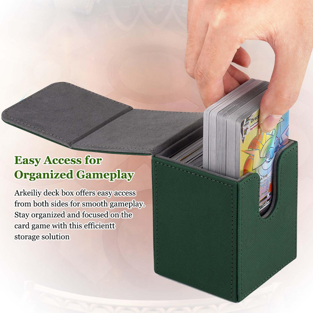 Arkeiliy Green MTG Deck Box – 110+ Card Storage with 50 Sleeves, Faux Leather Magnetic Case for Commander and Trading Cards