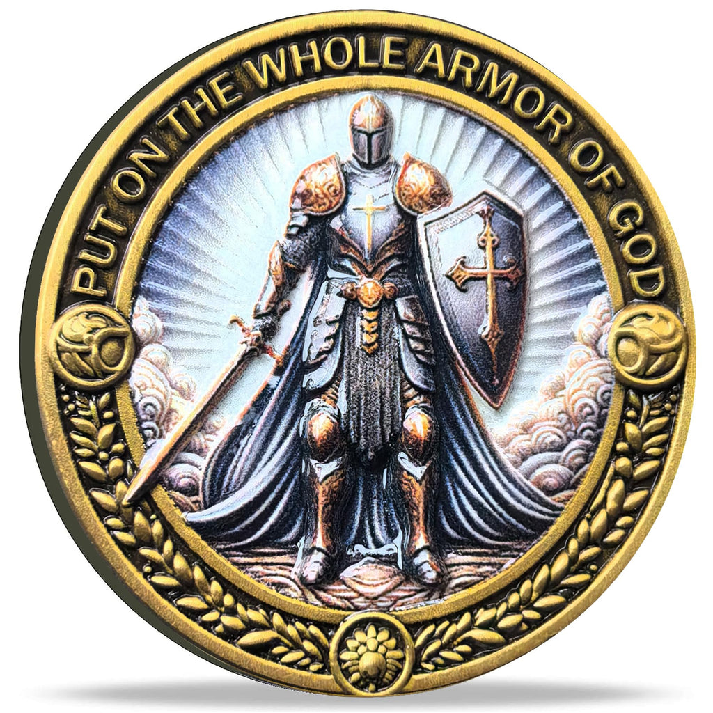 Armor of God Christian Challenge Coin - Ephesians 6:11 - Single Coin with Protective Case