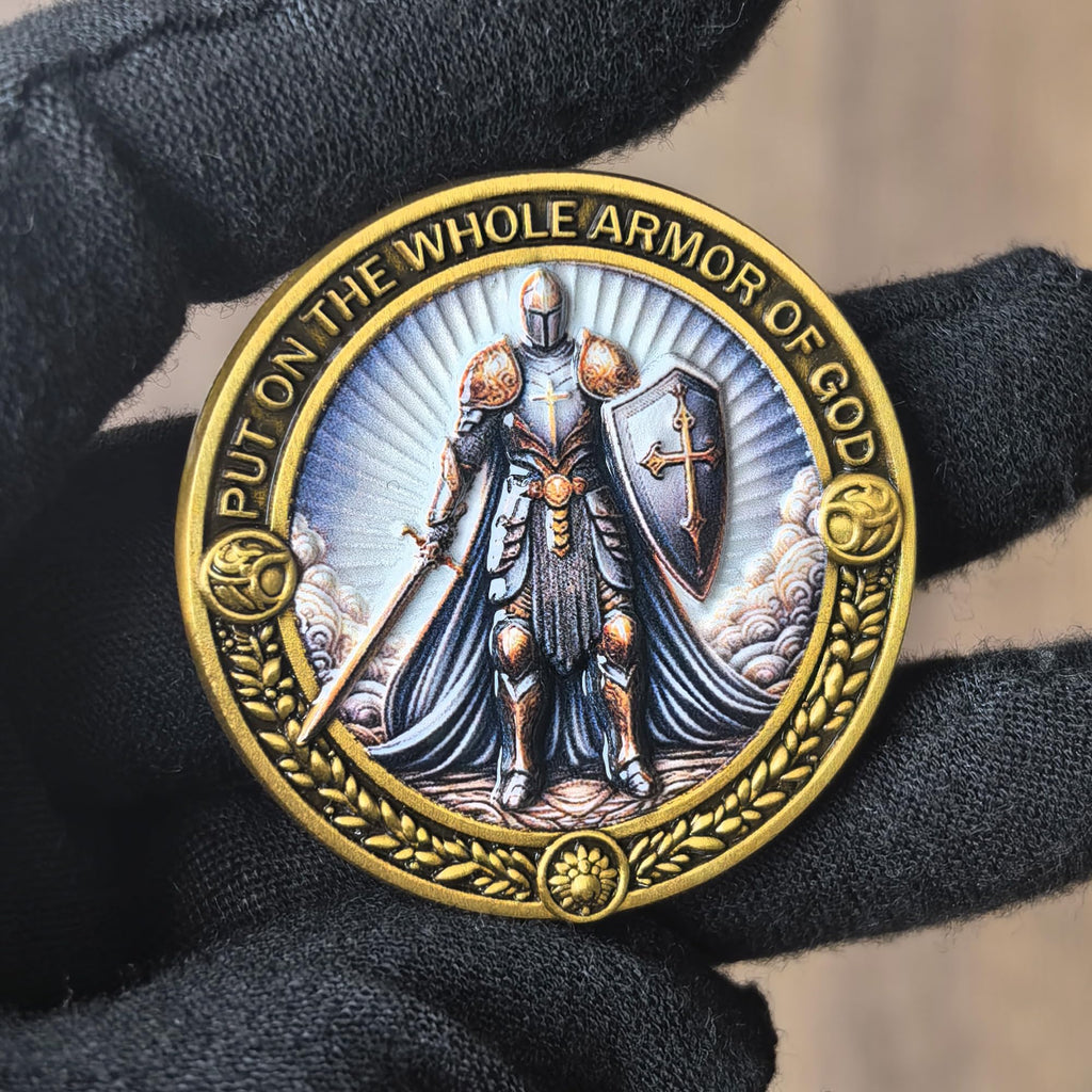 Armor of God Christian Challenge Coin - Ephesians 6:11 - Single Coin with Protective Case