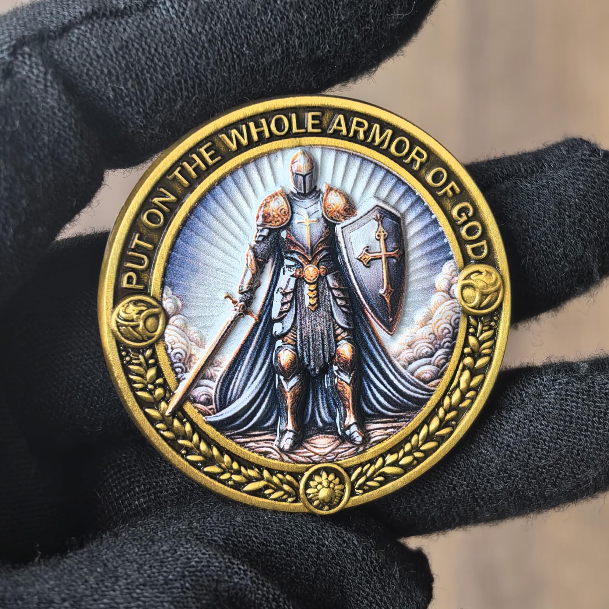 Armor of God Christian Challenge Coin - Ephesians 6:11 - Single Coin with Protective Case