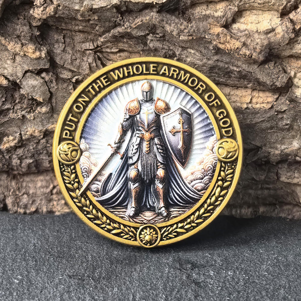 Armor of God Christian Challenge Coin - Ephesians 6:11 - Single Coin with Protective Case