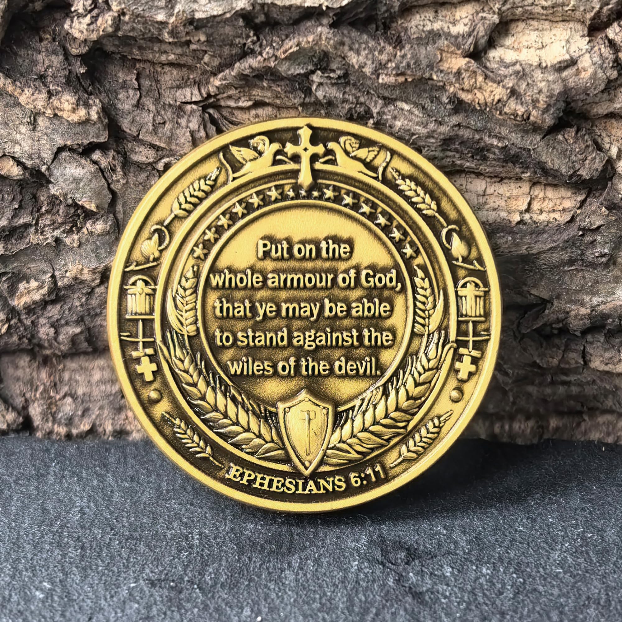 Armor of God Christian Challenge Coin - Ephesians 6:11 - Single Coin with Protective Case