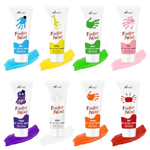 AROIC 27-Piece Washable Finger Paint Set: 8 Colors, Paper, Brushes & Sponges for Kids