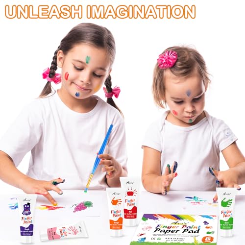 AROIC 27-Piece Washable Finger Paint Set: 8 Colors, Paper, Brushes & Sponges for Kids