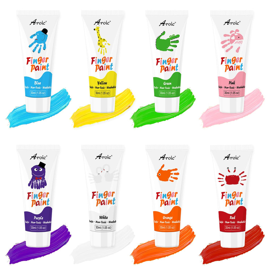 AROIC 27-Piece Washable Finger Paint Set: 8 Colors, Paper, Brushes & Sponges for Kids