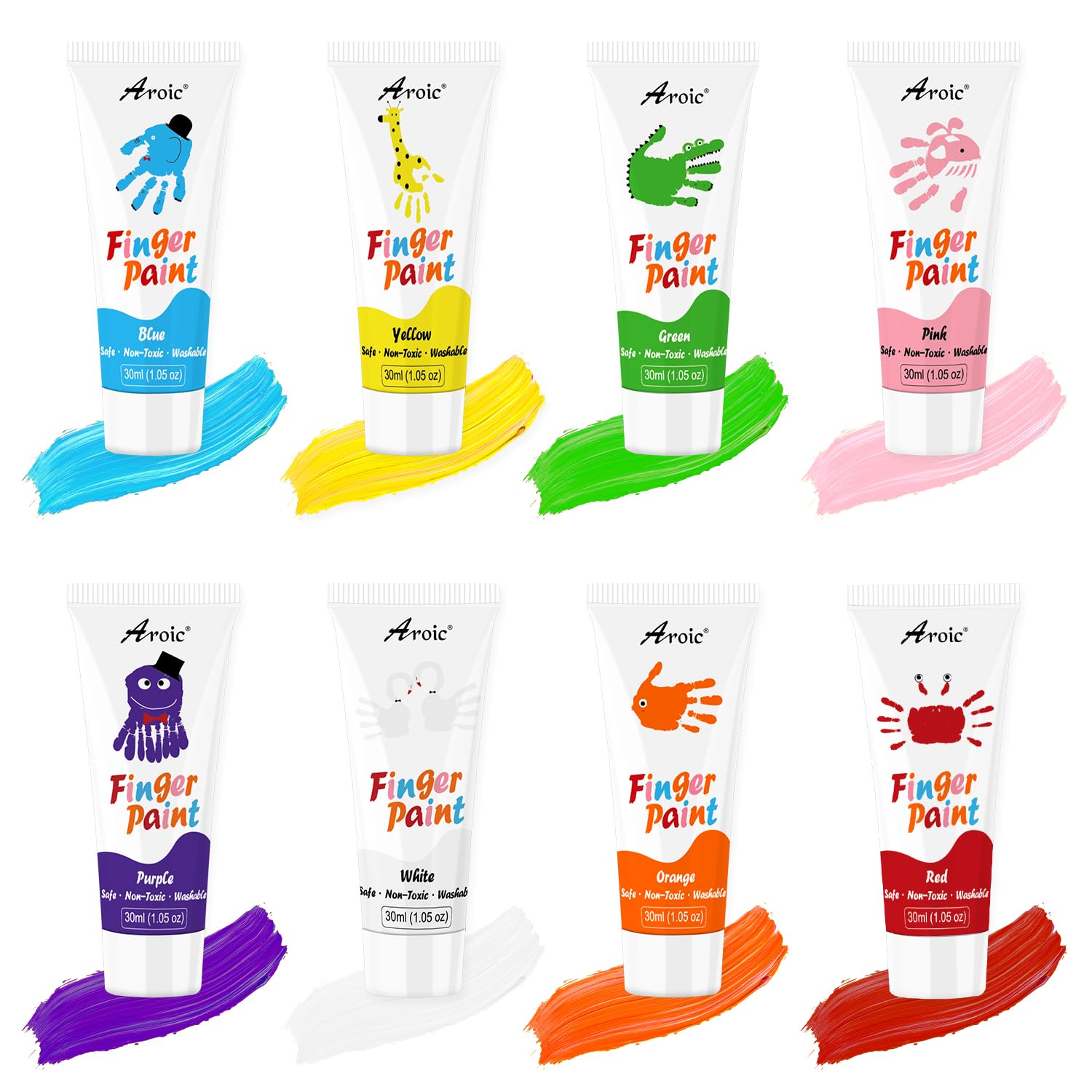 AROIC 27-Piece Washable Finger Paint Set: 8 Colors, Paper, Brushes & Sponges for Kids