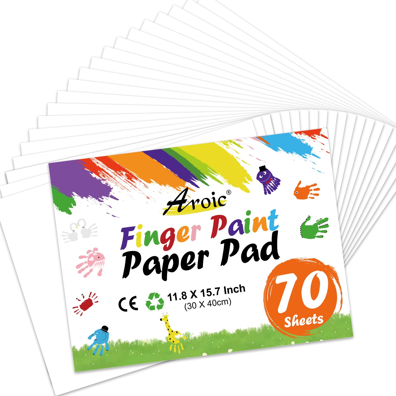 AROIC Finger Paint Paper Pad, 70 Sheets 11.8 x 15.7 Inches - Heavyweight Non-Absorbent Art Paper for Toddlers, Kids - Safe for Finger Painting, Crayons, Watercolor, Markers