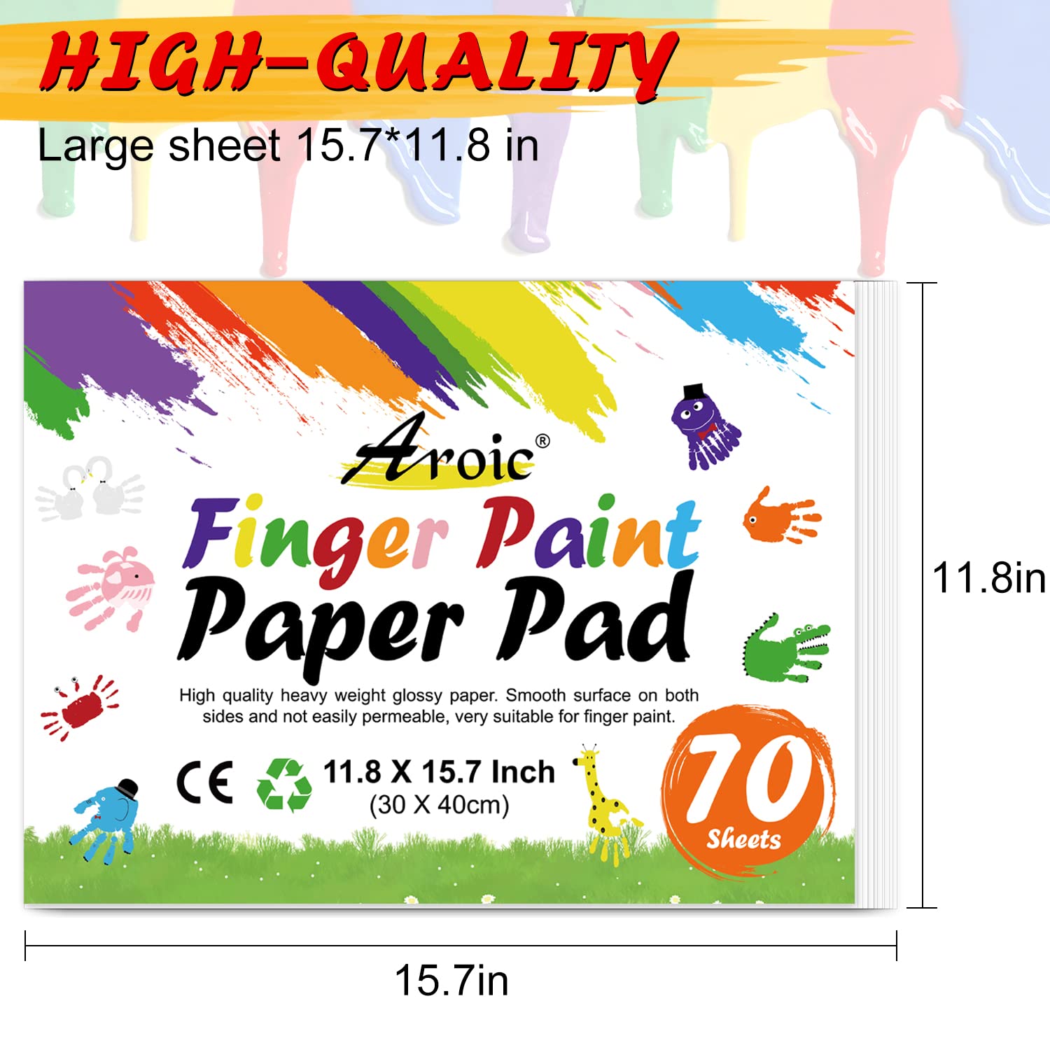 AROIC Finger Paint Paper Pad, 70 Sheets 11.8 x 15.7 Inches - Heavyweight Non-Absorbent Art Paper for Toddlers, Kids - Safe for Finger Painting, Crayons, Watercolor, Markers