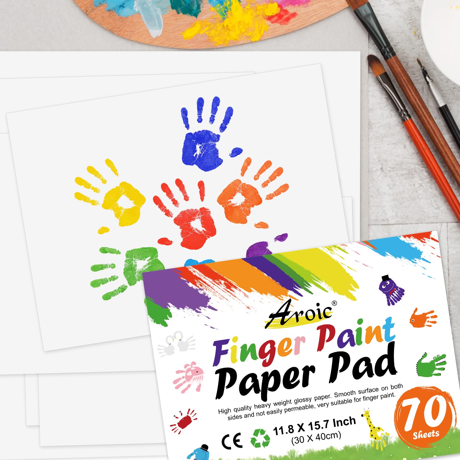 AROIC Finger Paint Paper Pad, 70 Sheets 11.8 x 15.7 Inches - Heavyweight Non-Absorbent Art Paper for Toddlers, Kids - Safe for Finger Painting, Crayons, Watercolor, Markers