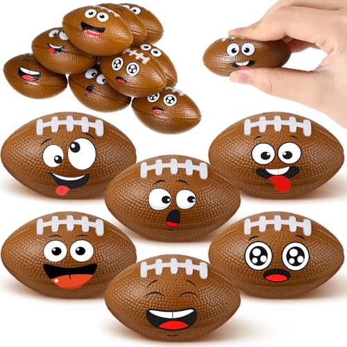 Arrowbash 12 Pack Mini Football Stress Balls with Funny Faces – PU Foam Squeeze Toys for Anxiety Relief, Party Favors, and Gifts