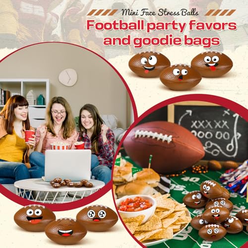 Arrowbash 12 Pack Mini Football Stress Balls with Funny Faces – PU Foam Squeeze Toys for Anxiety Relief, Party Favors, and Gifts