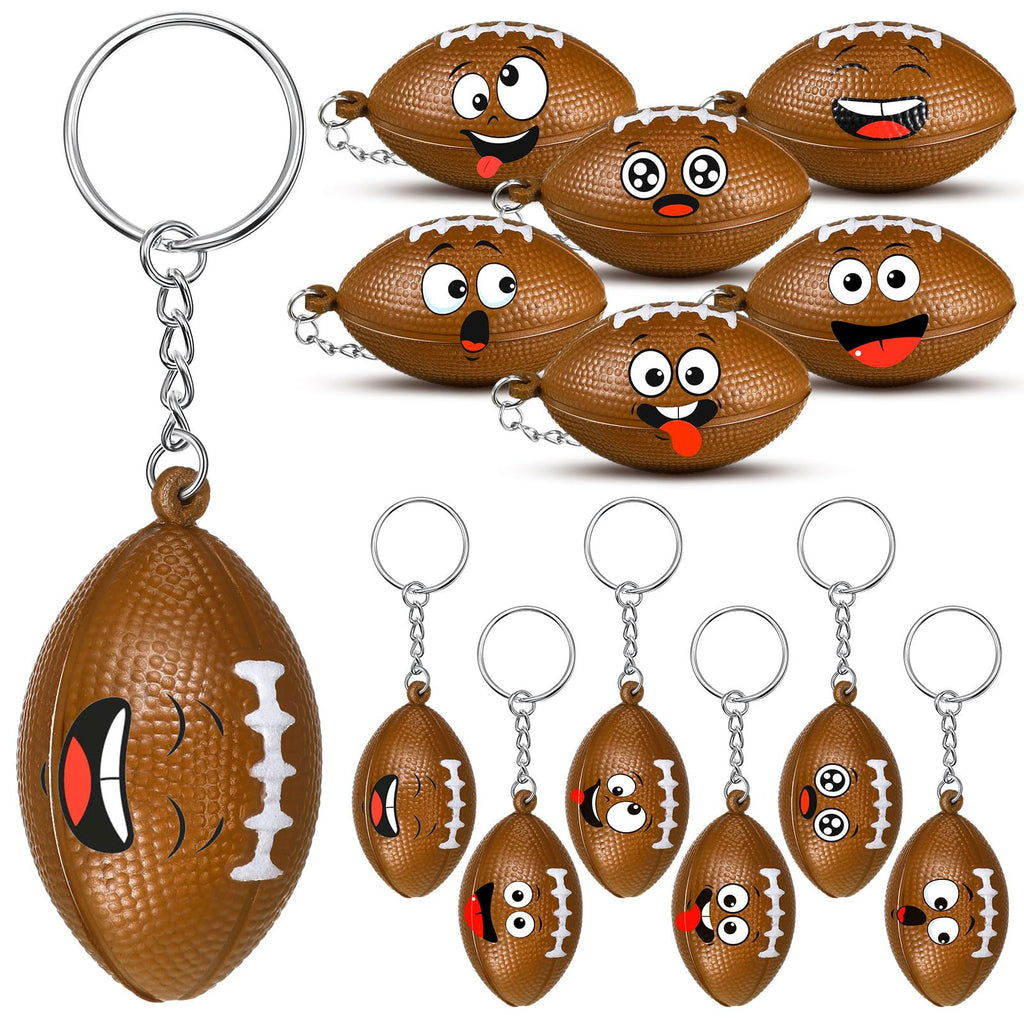 Arrowbash 12 Pack Mini Stress Ball Keychains - Sport Face Design Stress Relief Squeeze Balls for Keychain, Party Favors, Team Gifts (Football)