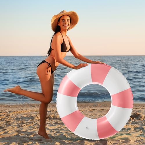 Arrowbash Jumbo Inflatable Pool Float 47.24 Inch - Classic Striped Ring for Adults